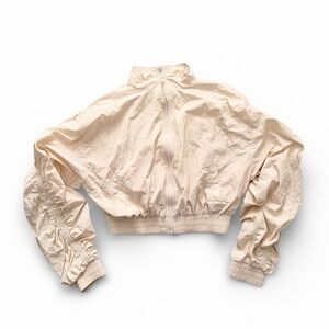Forever 21 Cream Cropped Bomber Jacket Mesh Lined Full Zip NWOT Size S